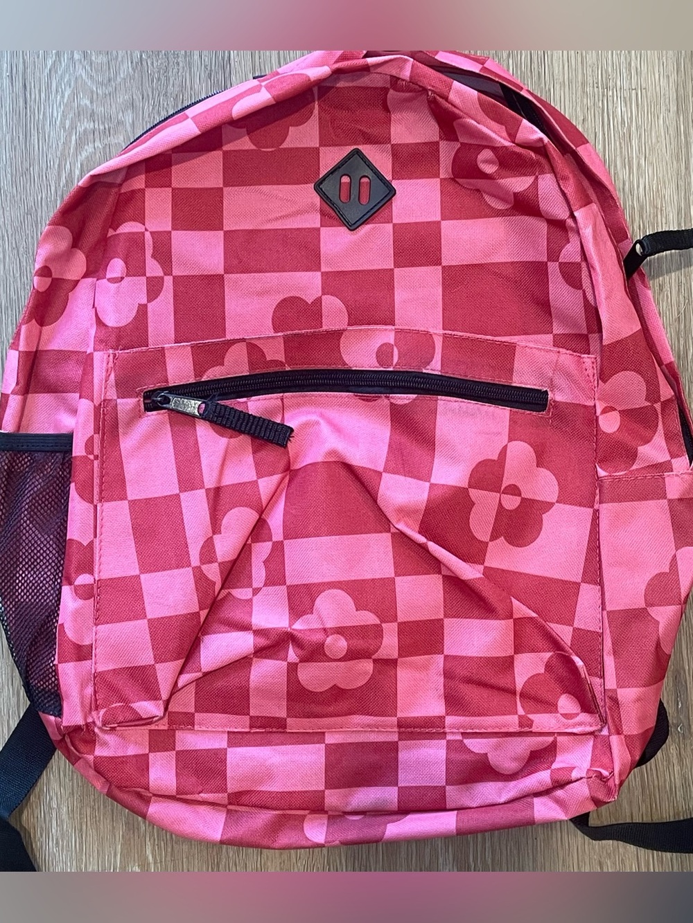Five Below Pink Checkered Floral Backpack Y2K Preppy School Bag
